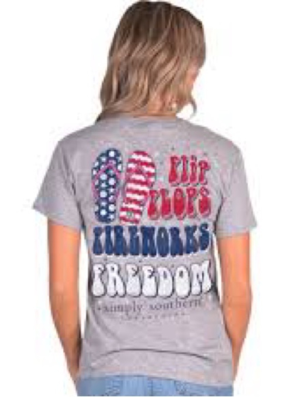 Simply Southern Gray Tee with Red, White & Blue Flip-Flop Graphic